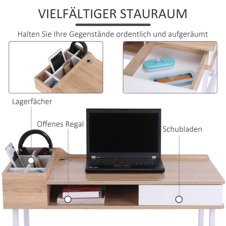 Skrivebord med 6 Opbevaringsrum - Naturlig, 100x55x81,5 cm