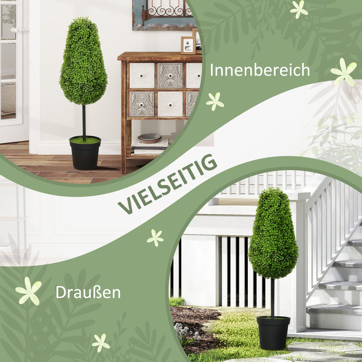 Sæt med 2 kunstige buksbomplanter 90 cm i dråbeform, kunstige plastikplanter i potte, moderne dekoration