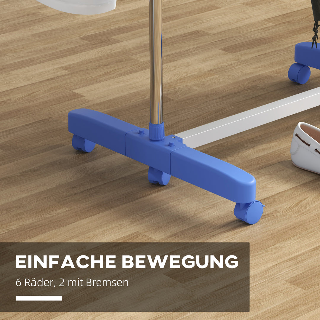 Tørrestativ med 5 niveauer, foldbar, et-klik-system, 142 cm x 55 cm x 1,72 cm, blå + sølv