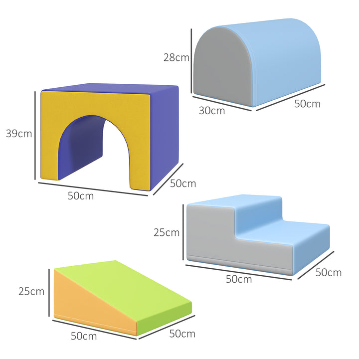 4-Delt blødt byggeklodssæt til klatring og rutsjebane, betræk af kunstlæder, til børn i alderen 1-3 år, flerfarvet