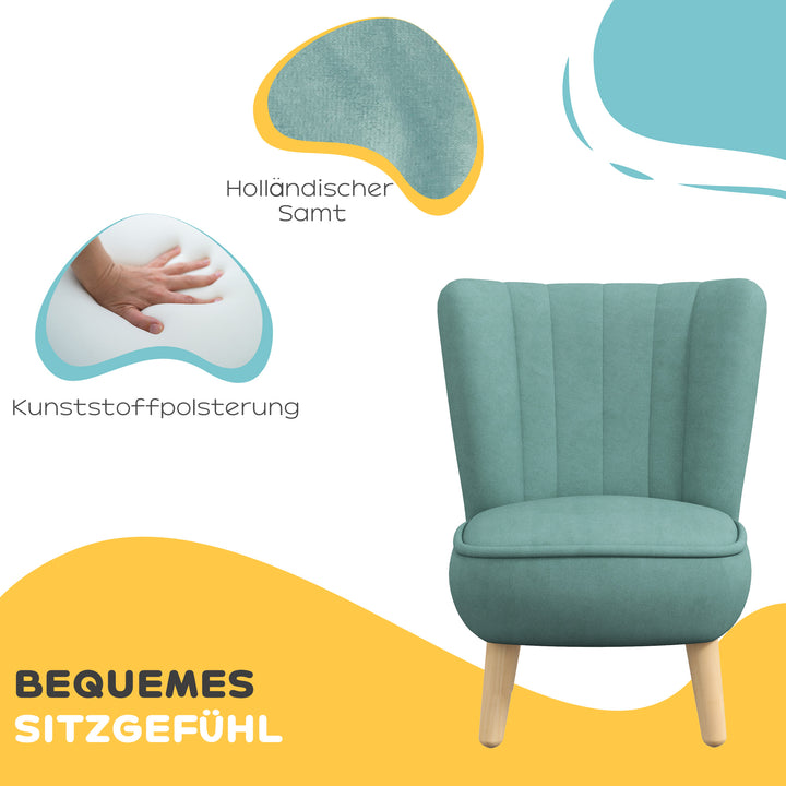 Børnelænestol, fløjlslook, til 3-7 år, op til 45 kg, træstel, 44 x 45 x 56,5 cm, lyseblå