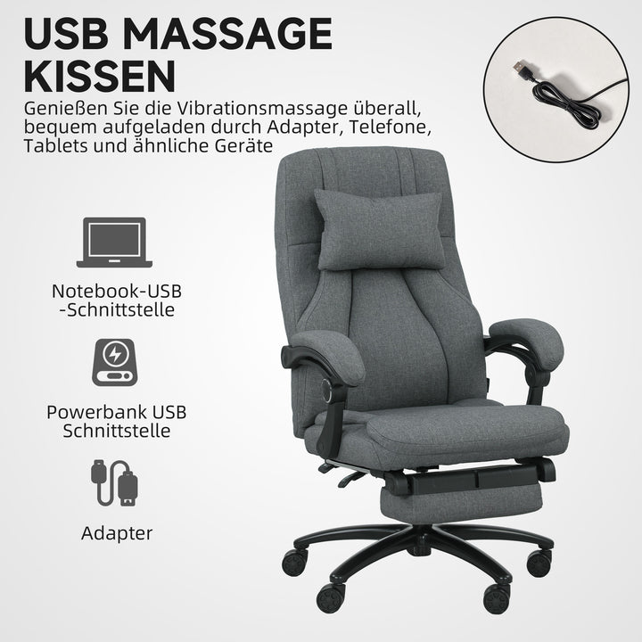 Vinsetto massagekontorstol, usb-interface, drejehjul, mørkegrå