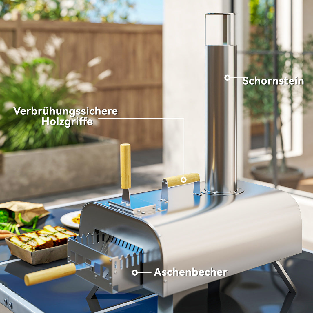 Udendørs pizzaovn, bærbar pizzaovn med pizzasten og skovl, foldbare ben, skorsten, rustfrit stål