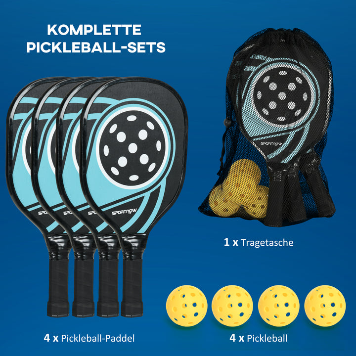 Pickleball-paddlesæt med 4 padler til begyndere og fritidsspillere