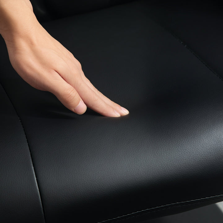 Executive chair med skammel, læderlook, drejelig, justerbar ryglæn, op til 150 kg, sort