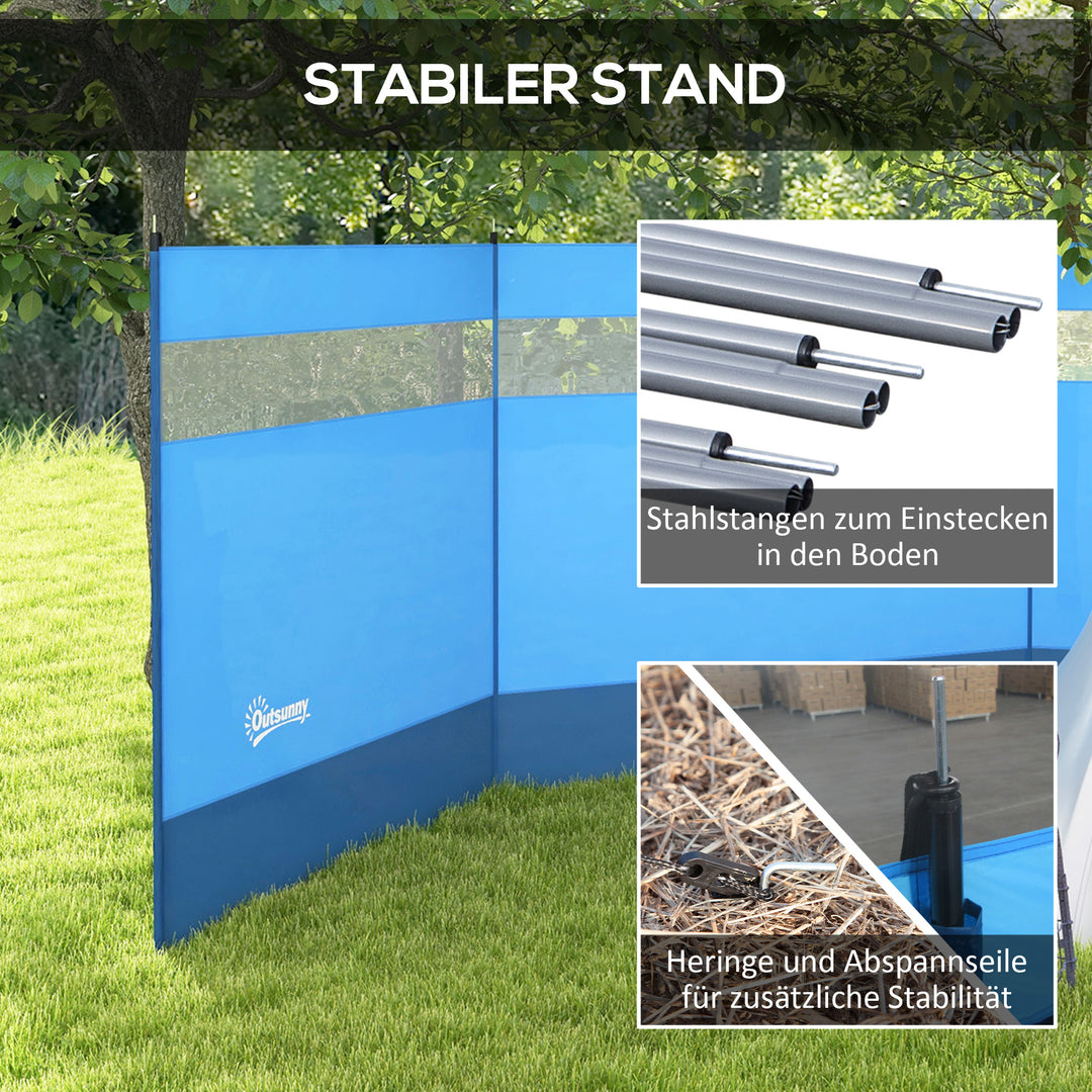 Læhegn med vindue og bæretaske, stålstænger, 440x140cm, blå