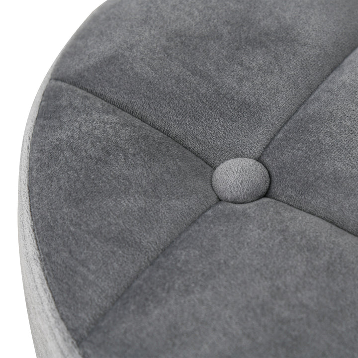 Salonstol med hjul, rulleskammel, højdejusterbar, roterende salonskammel, fløjlsskum, krombase, lysegrå, 35 x 35 x 49-61 cm