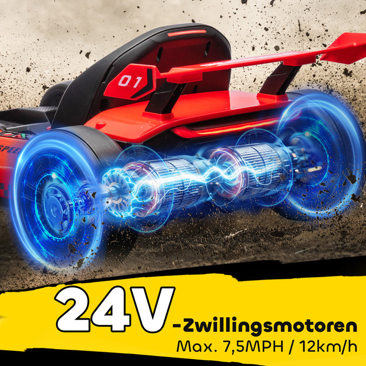 Gokart til børn, elektrisk kart med horn og musikfunktion, justerbart sæde, op til 12 km/t, plastik, metal, rød
