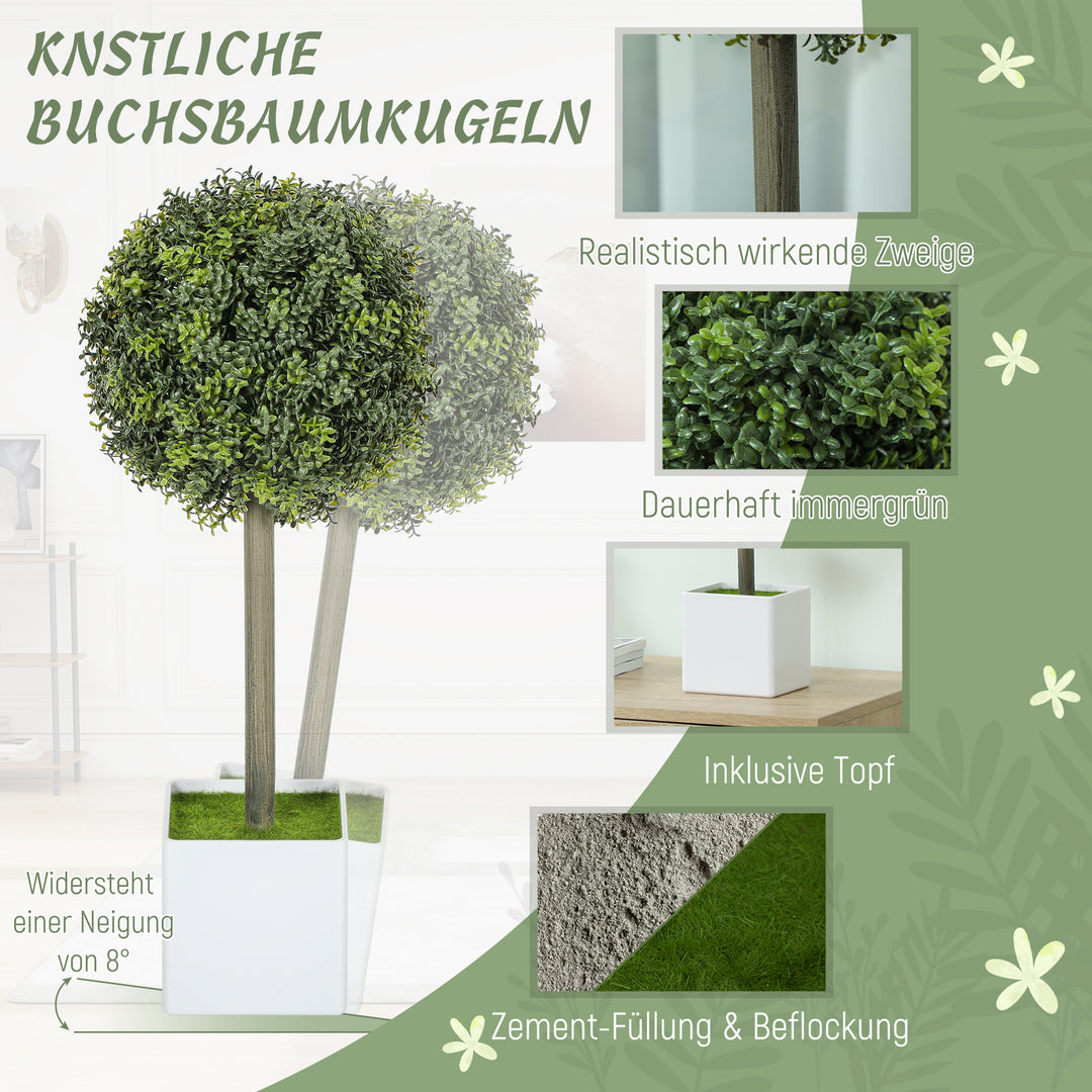 Sæt med 2 kunstige buksbomkugler 45 cm kunstig plante, kunstige plastikplanter i potte