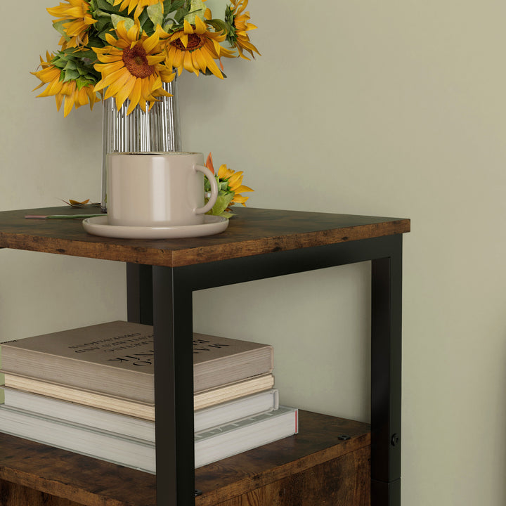 Sidebord med opbevaring, 2 åbne hylder, justerbar i 3 niveauer, magnetisk dør, brun