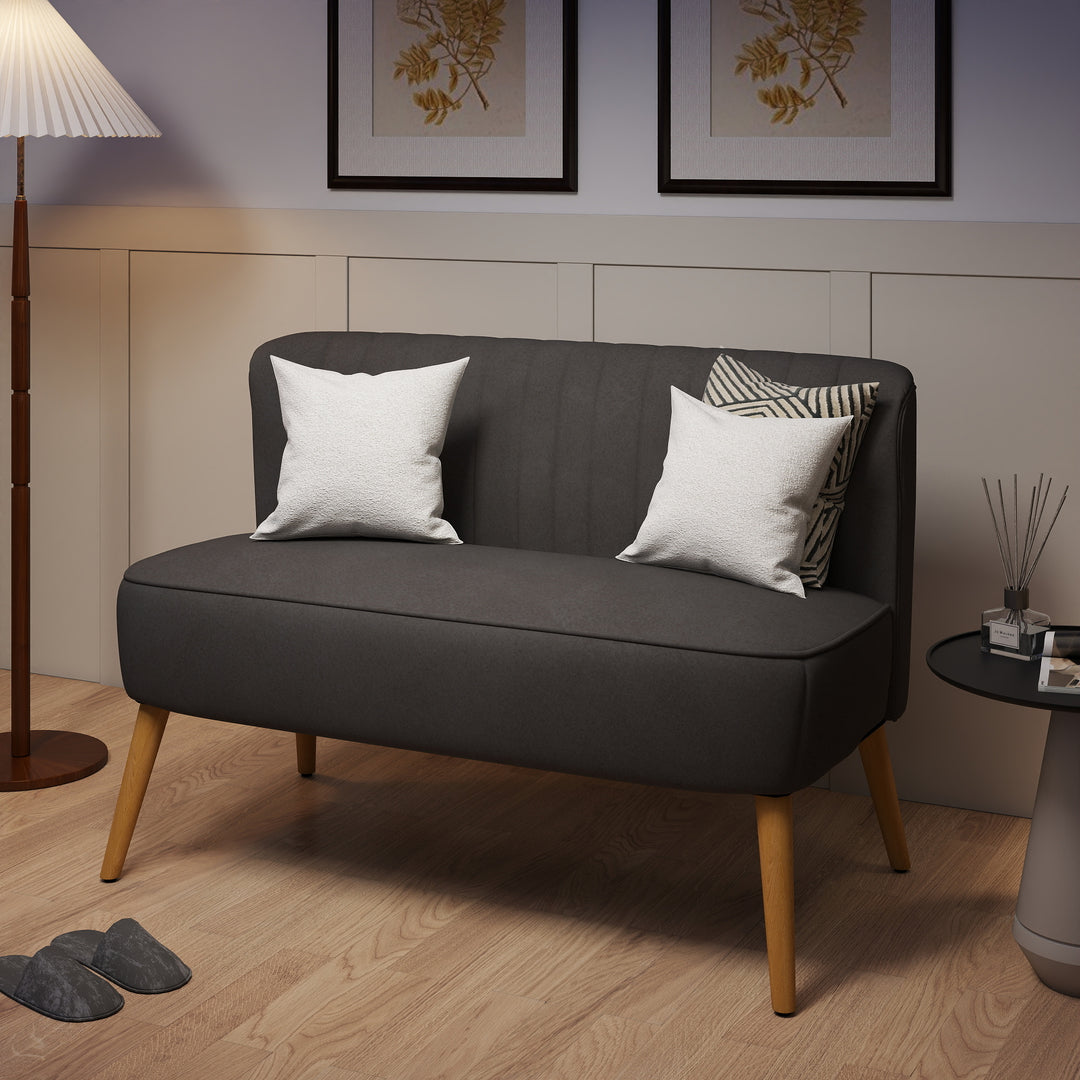Sofa retro design 2-personers sofa, træben, 117 cm x 56,5 cm x 77 cm, mørkegrå