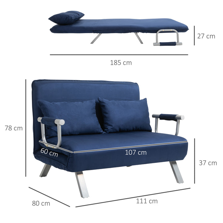 Sovesofa, 5-vejs justerbar, imiteret ruskind, metalstel, inklusive hynder, marineblå