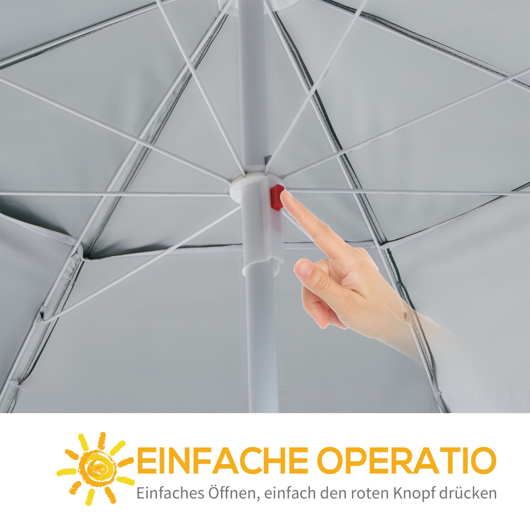 2-i-1 strandparasol Ø 210 cm UPF 50+ vindtæt strandparasol med sidepaneler bæretaske balkonparasol foldbar haveparasol solbeskyttelse til rejser, strand, balkoncamping mørkegrøn