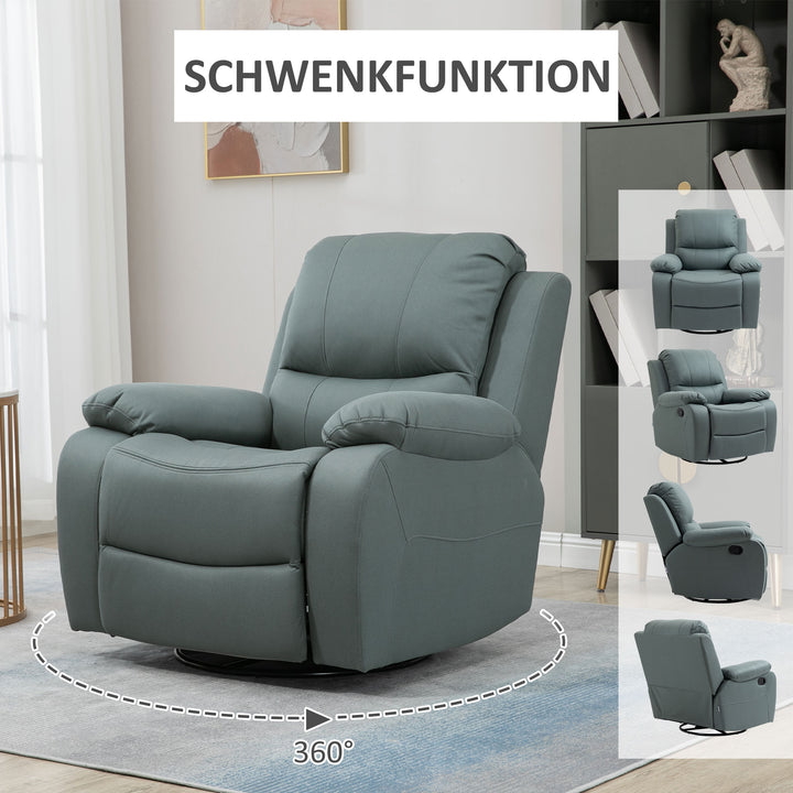 Afslappende stol med hældningsjustering op til 135°, 360 grader roterbar, 93 cm x 100 cm x 98 cm, stålstel, grøn