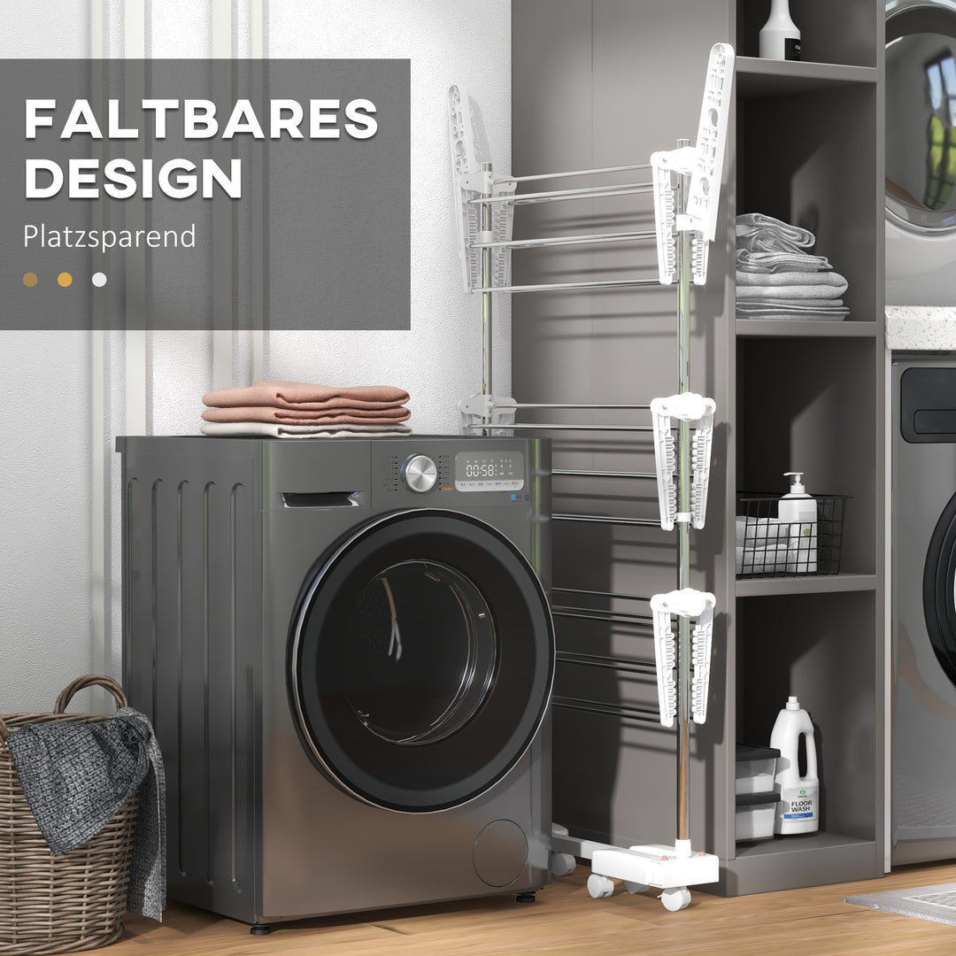 Mobil tørrestativ, tørretumbler, 3 niveauer, foldbar, sølv + hvid