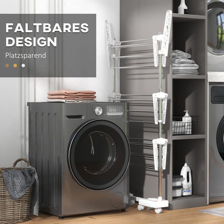 Mobil tørrestativ, tørretumbler, 3 niveauer, foldbar, sølv + hvid