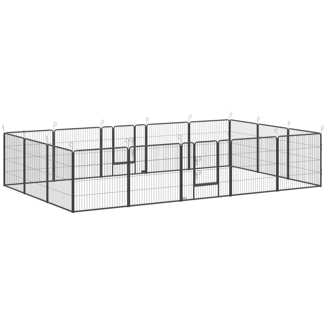Hvalpegård, 16-delt foldbar hvalpegård med dør til små og mellemstore hunde, 3,2 x 3,2 x 0,8 m, grå