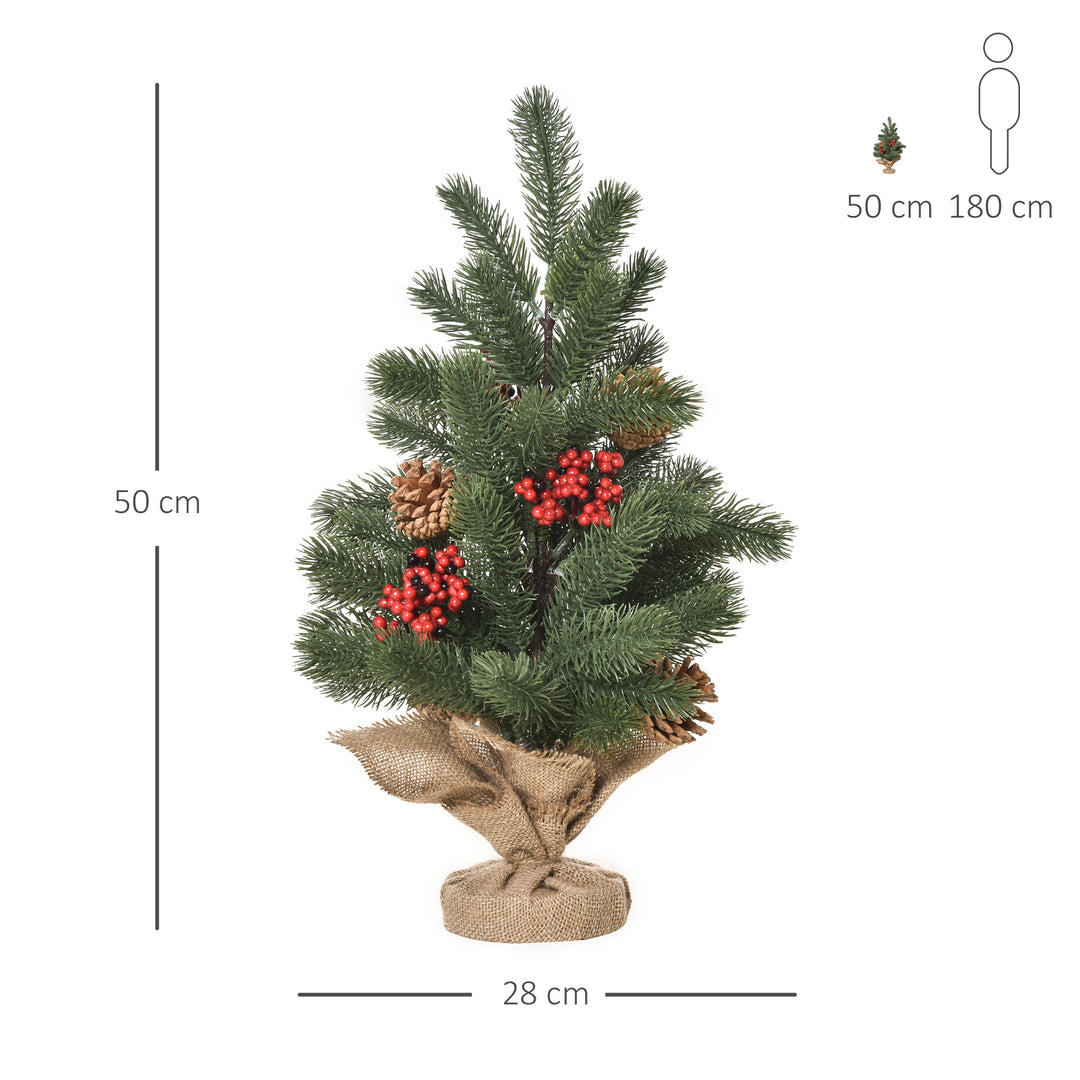 Mini juletræsdekoration, inklusive ornamenter, røde bær, 50 cm høj, inklusive cementbase, grøn + flerfarvet