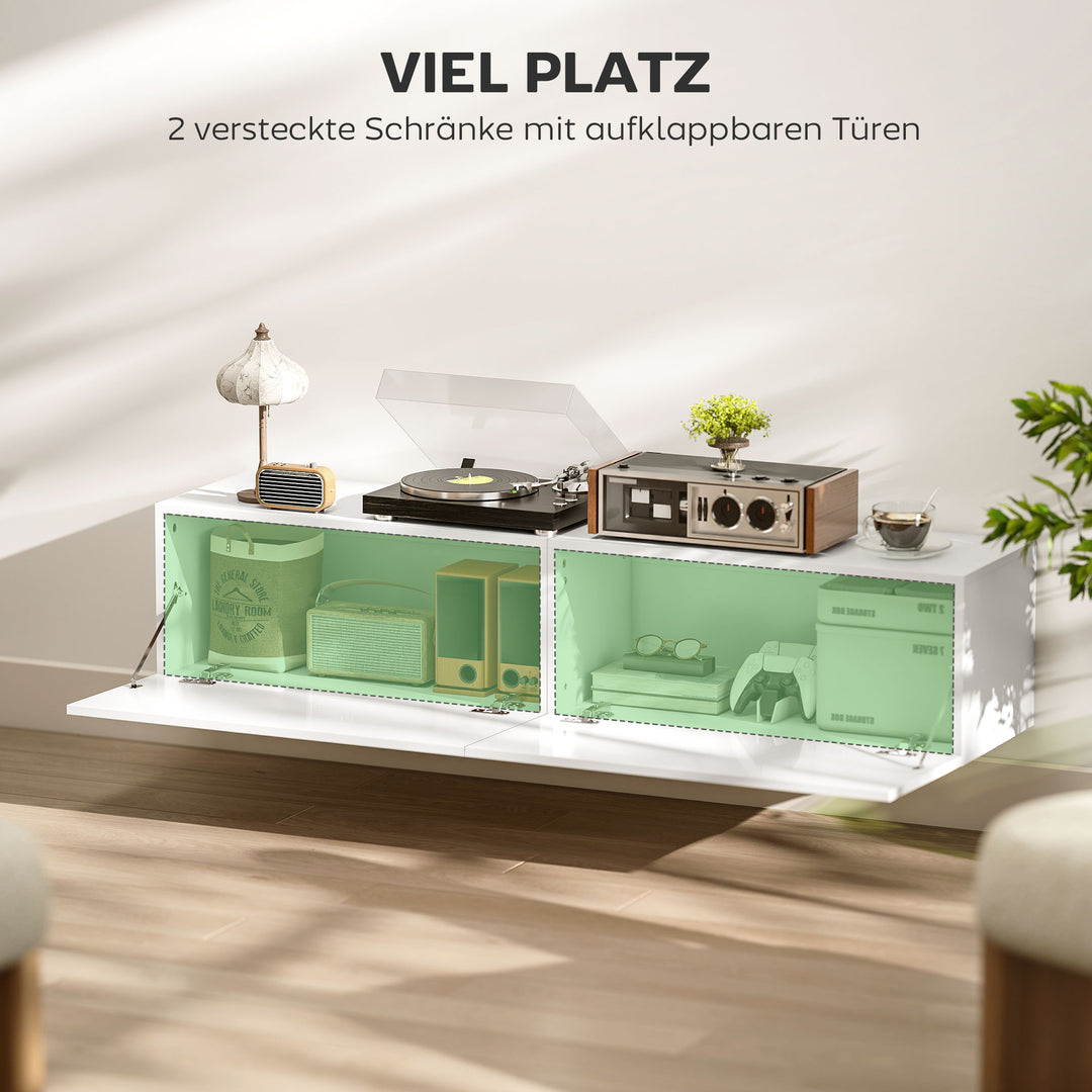 Vægmonteret tv-skab, svævende tv-bord med masser af opbevaringsplads, spånplade, hvid