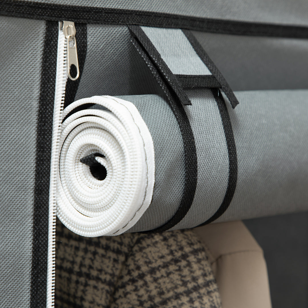 Stofgarderobe, opbevaringsløsning, 8 hylder, 2 garderobestativer, grå