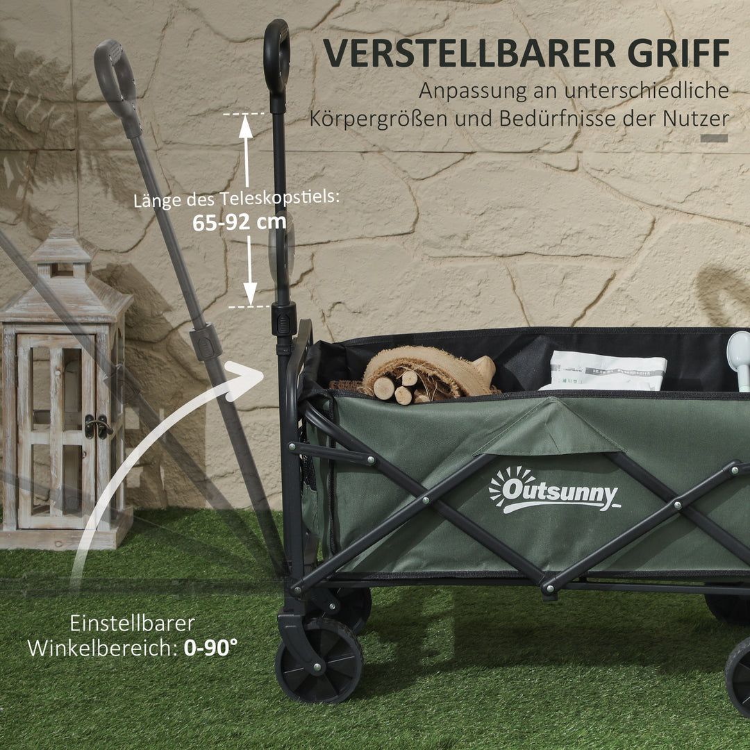 Havevogn 90 kg lasteevne, foldbar transportvogn med aftagelig presenning, håndtag, hjul 72 liter grøn