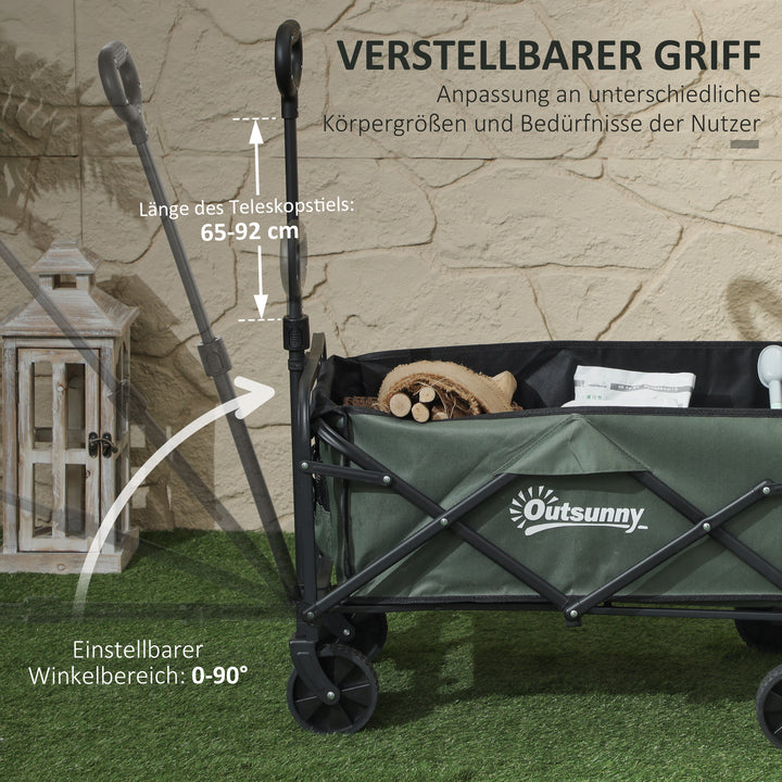 Havevogn 90 kg lasteevne, foldbar transportvogn med aftagelig presenning, håndtag, hjul 72 liter grøn
