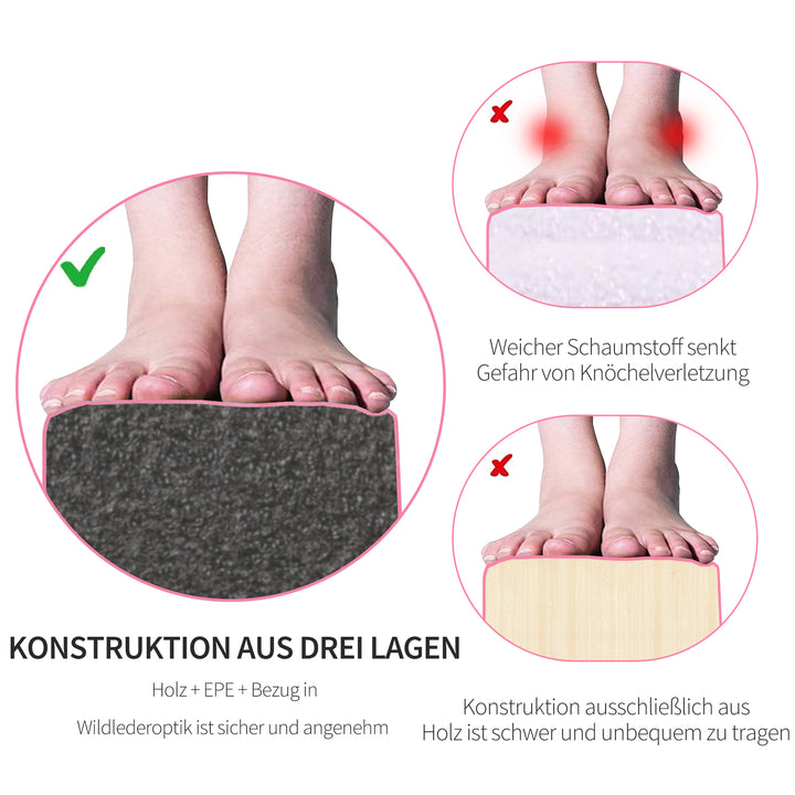 Sammenklappelig balancebom, skridsikker, ruskindsbetræk, holdbart træ, 210 x 10 x 6,5 cm, pink