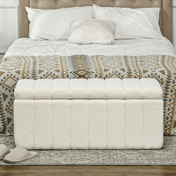 Polstret bænk, sengebænk med opbevaring, lasteevne op til 120 kg, 102x45x46 cm, cremehvid