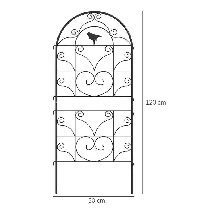 Metalespalier sæt med 2 til stikkontakt, rustfri, med fugledesign til klatreplanter, 50x120 cm, sort