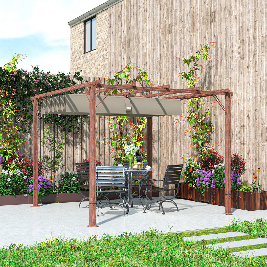 3 X 3 m havepergola, justerbart terrassetag, aluminiumsramme, upf 30+ solbeskyttelse, naturtræ