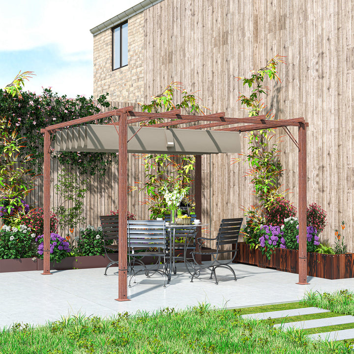 3 X 3 m havepergola, justerbart terrassetag, aluminiumsramme, upf 30+ solbeskyttelse, naturtræ