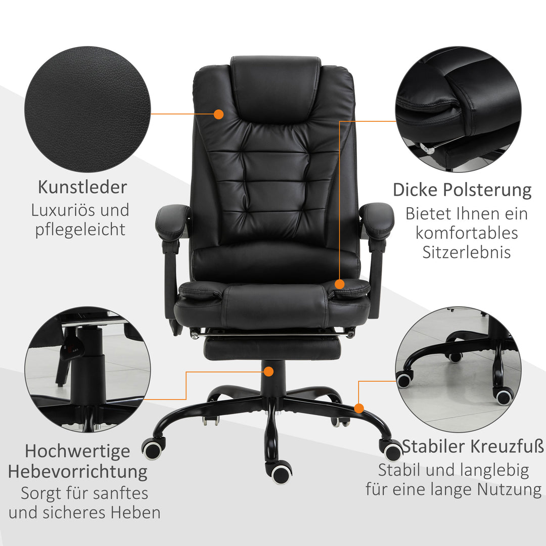 Skrivebordsstol med 7 massagepunkter, højdejusterbar drejestol med integreret fodstøtte, 67 x 79 x 111-121 cm