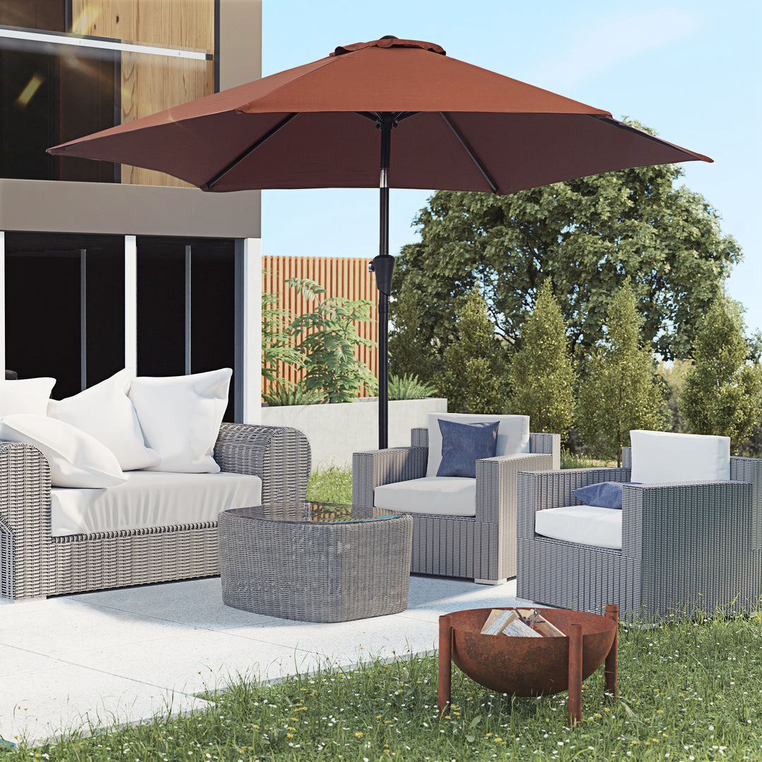 Sammenklappelig parasol, haveparasol, markedsparasol med håndsving, aluminium, 180 cm, polyester, stål, kaffefarvet, Ø2,6 x 2,35 m