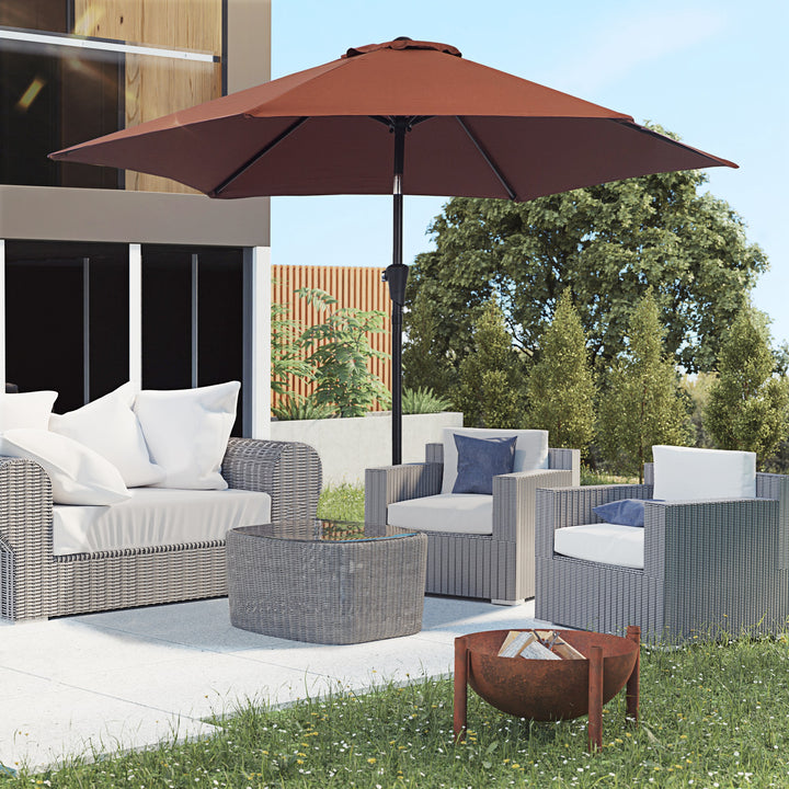 Sammenklappelig parasol, haveparasol, markedsparasol med håndsving, aluminium, 180 cm, polyester, stål, kaffefarvet, Ø2,6 x 2,35 m