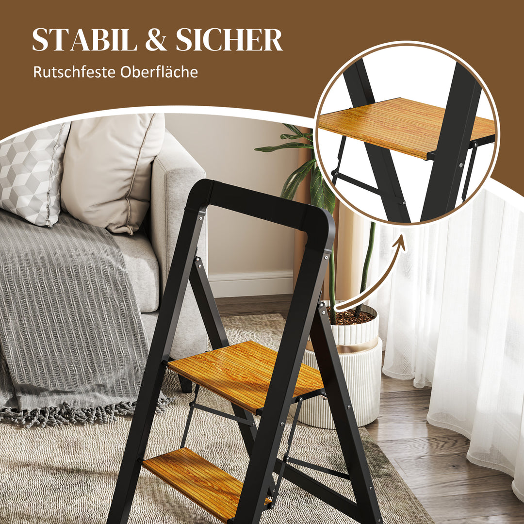 2-Trins metalstige med skridsikker platform, sort