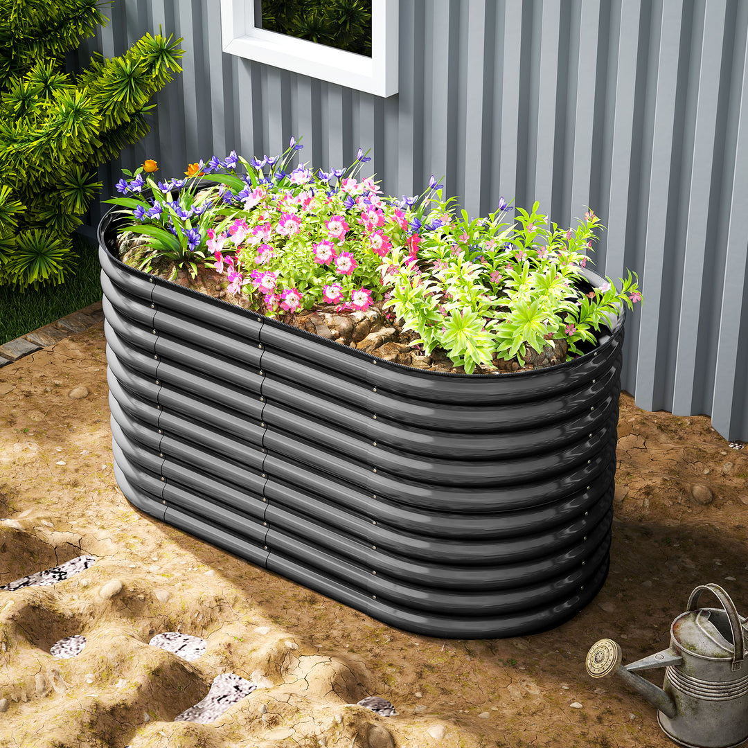 Metalplantekasse med sikkerhedskant og handsker, åben bund, 160B x 80D x 80H cm, mørkegrå