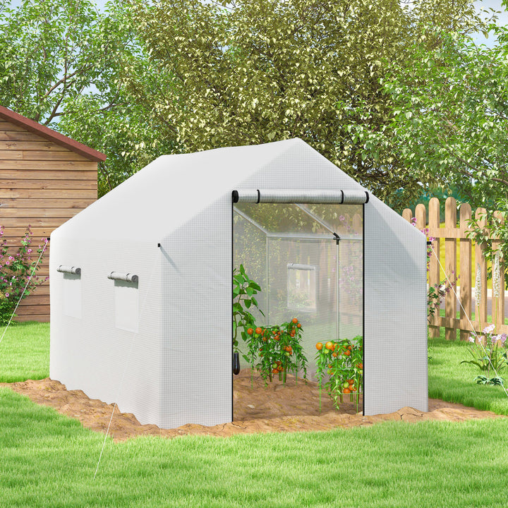 Drivhus 3 x 2 x 2 m, myggenet, skråtag, 4 vinduer, hvidt