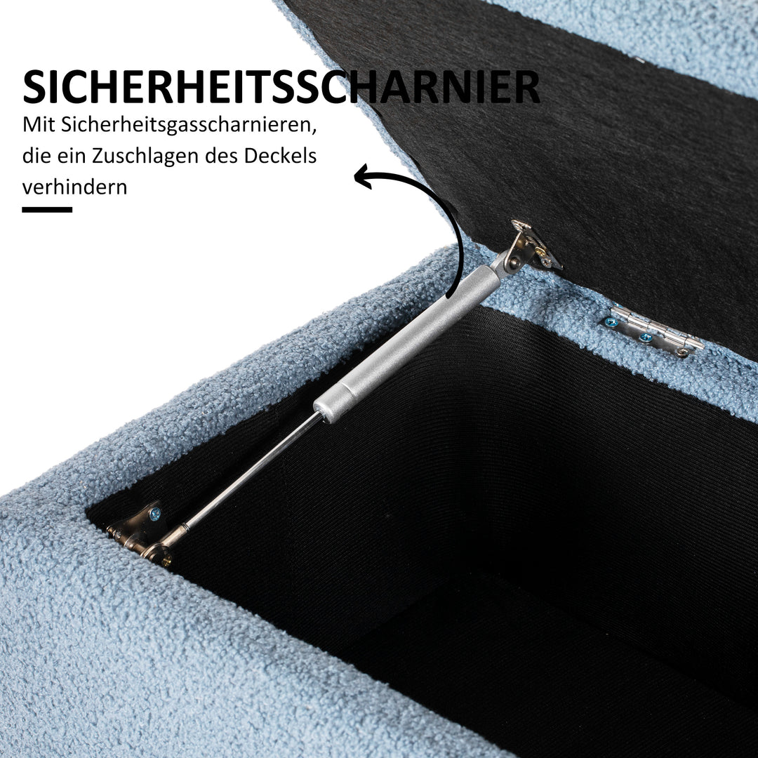 Polstret opbevaringsbænk, cashmere-look, op til 120 kg, naturtræsstel, 95 x 38 x 45 cm, blå