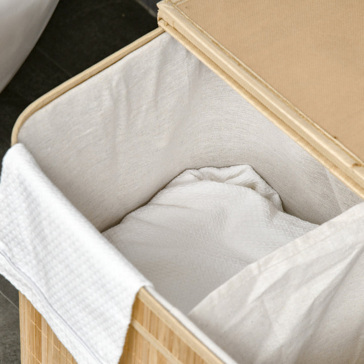 Sammenklappelig bambus vasketøjskurv, praktisk 90 l vasketøjsspand med aftagelig indvendig pose og låg