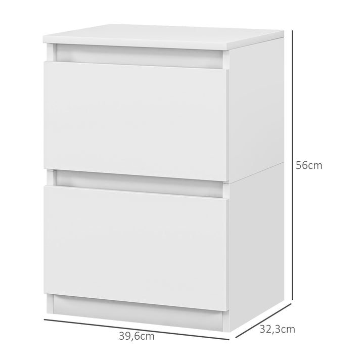 Natbord med 2 skuffer, sidebord med opbevaringsplads, til stue, soveværelse, hvid