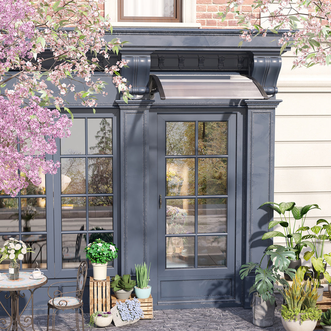 Baldakin til hoveddør/vindue, vejrbestandig, transparent, aluminium/polycarbonat, 103 x 96,5 x 27 cm, sort