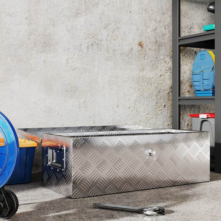 Værktøjskasse, værktøjskasse, med lås, to bærehåndtag, aluminium, 76 x 33 x 25 cm