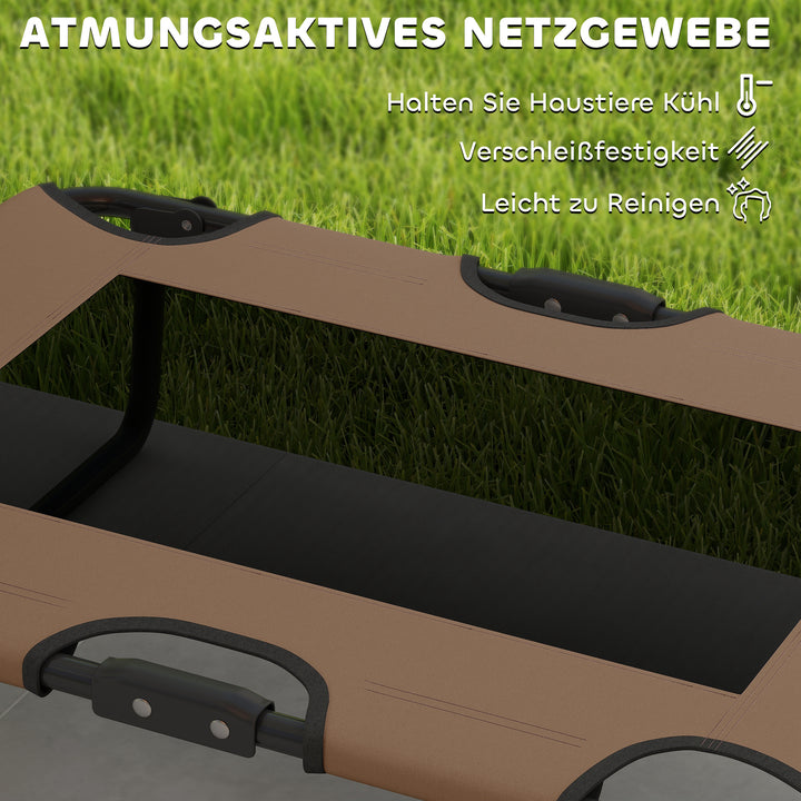 Forhøjet hundeseng, sammenklappelig hundeseng, udendørs hundeliggestol med netdesign, kaffe oxford 75 x 51 x 18 cm