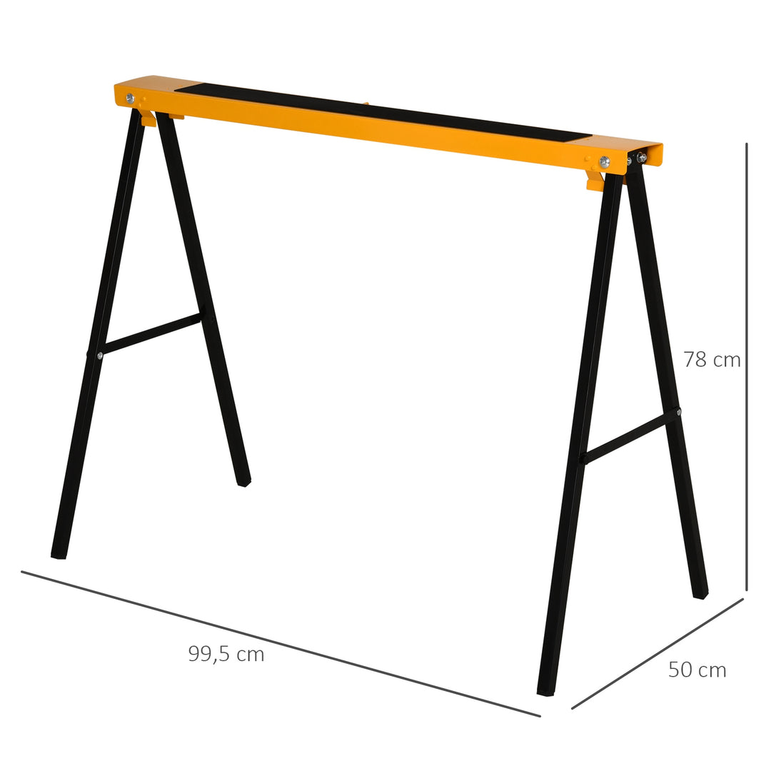 Arbejdsbænk, savbukke, donkraft, sammenklappelig, skridsikker, stål, orange, sort, 99,5 x 50 x 78 cm, belastningsevne 125 kg