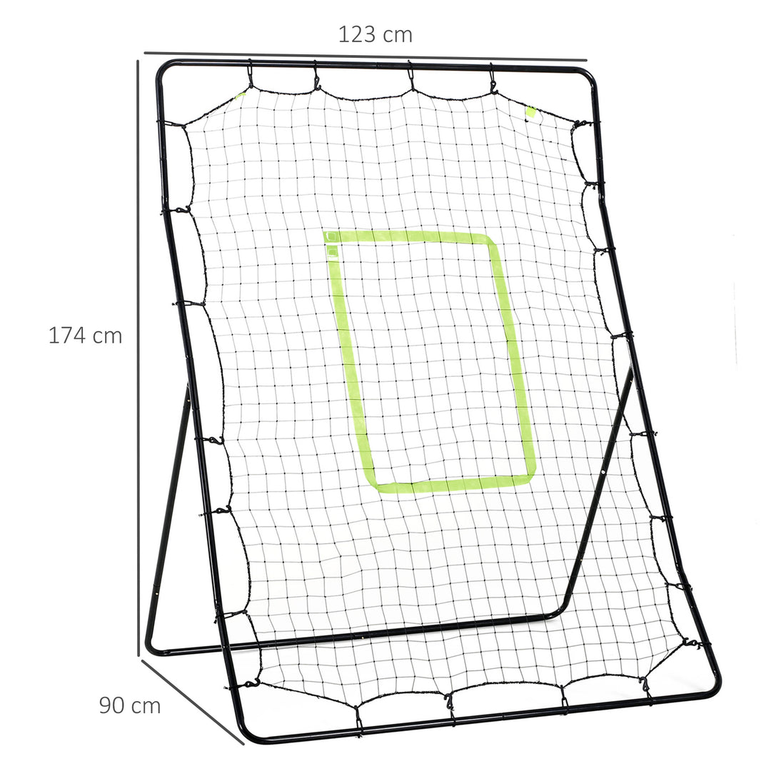Baseball rebound net, vejrbestandigt, metalramme, grøn hitting zone, 174h x 123b x 90d cm
