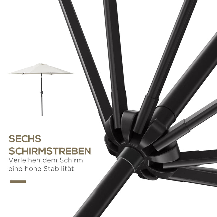 Sammenklappelig parasol, haveparasol, markedsparasol med håndsving, aluminium, 180 cm, polyester, beige, Ø 2,6 x 2,35 m