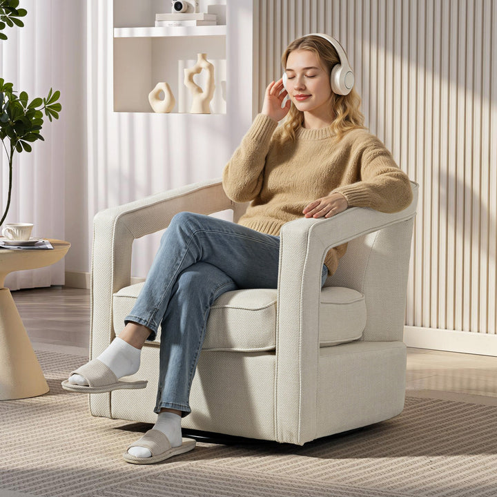 Lænestol til stuen, 360° drejelig loungestol, lænestol med ryglæn og armlæn i ét stykke, 77 x 75 x 72 cm, beige