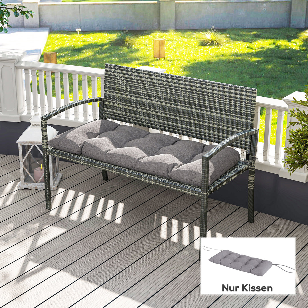 Bænkhynde 105 x 46 x 12,5 cm med bånd, udendørs siddehynde til havemøbler, bænk, grå