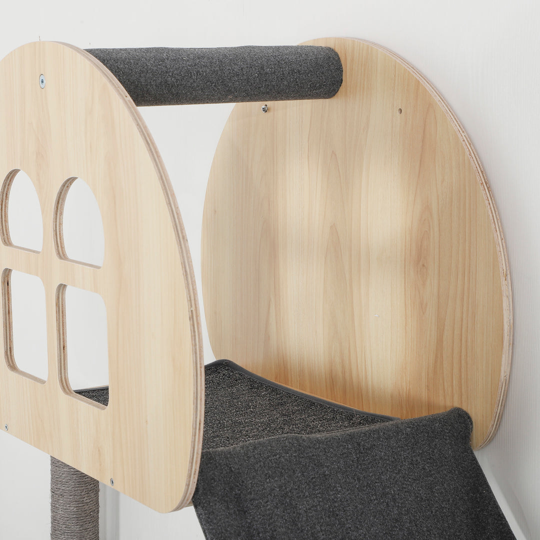 Klatrevæg til katte, 7-delt klatrevægsæt til katte med sisal stige, platform kradsetræ grå