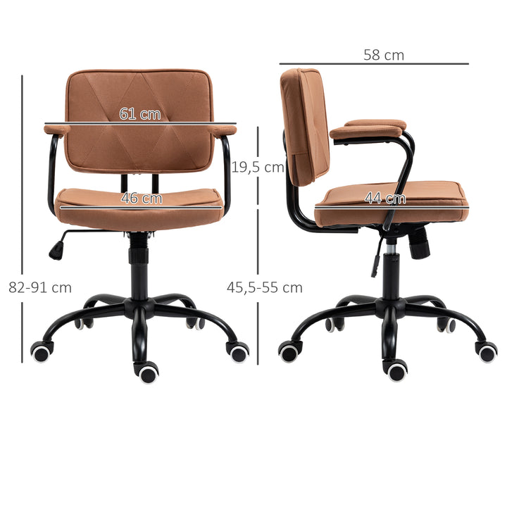 Kontorstol med hjul, drejestol, skrivebordsstol til kontoret, højdejusterbar med vippefunktion, 360° rotation, vipbar, skum, brun, 61 x 58 x 82-91 cm